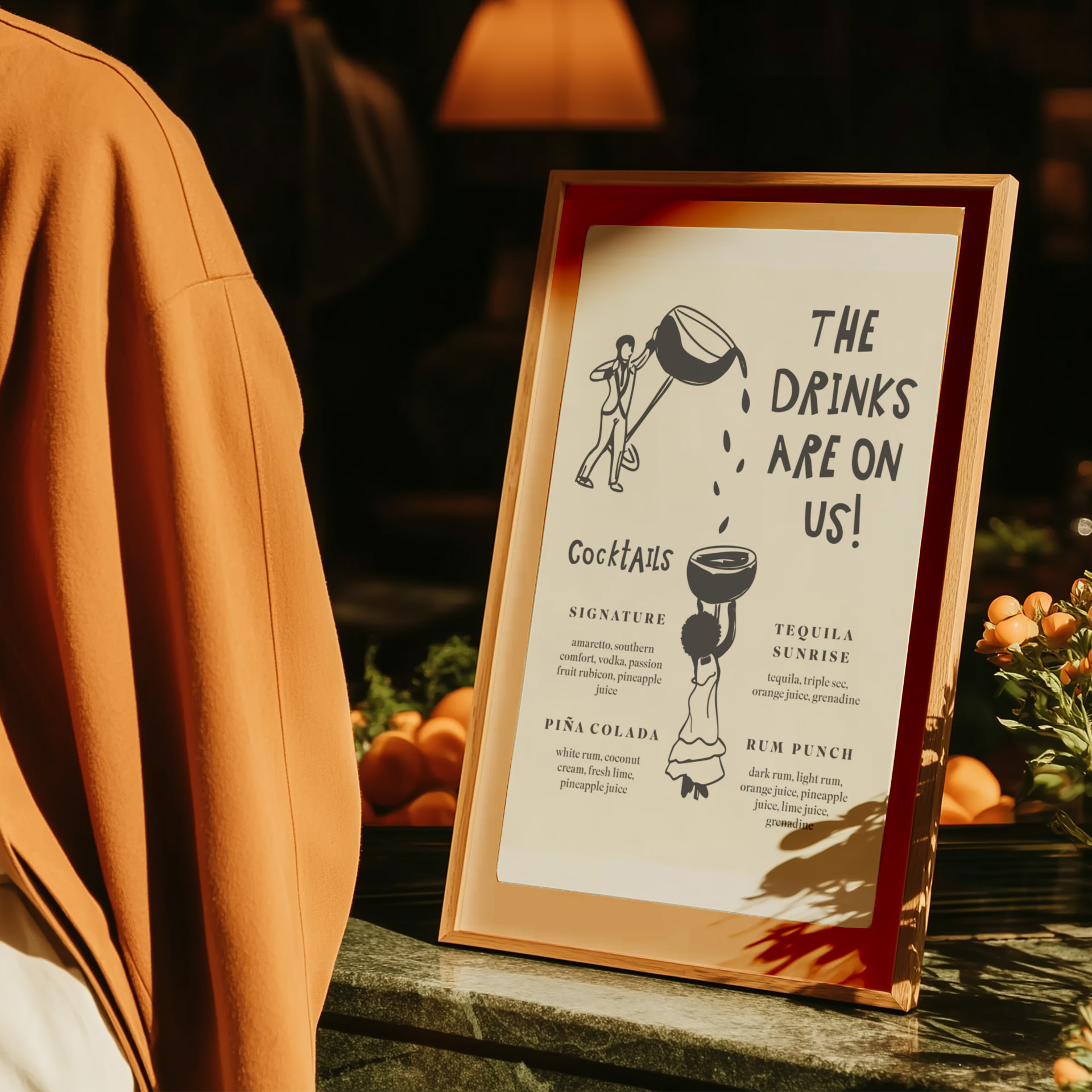 Cocktail menu, wedding reception