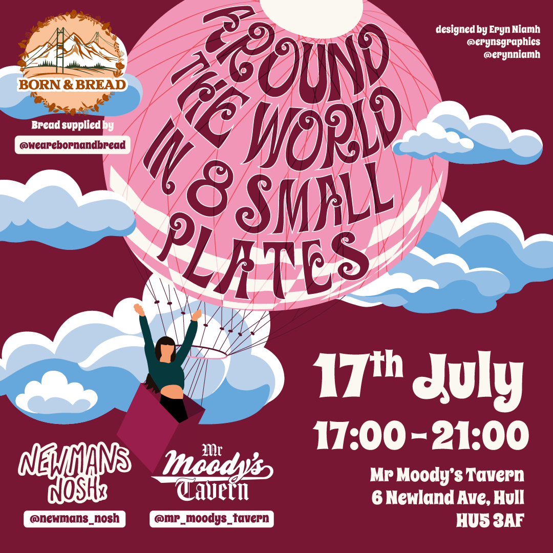Around The World in 8 Small Plates: poster & menu designs